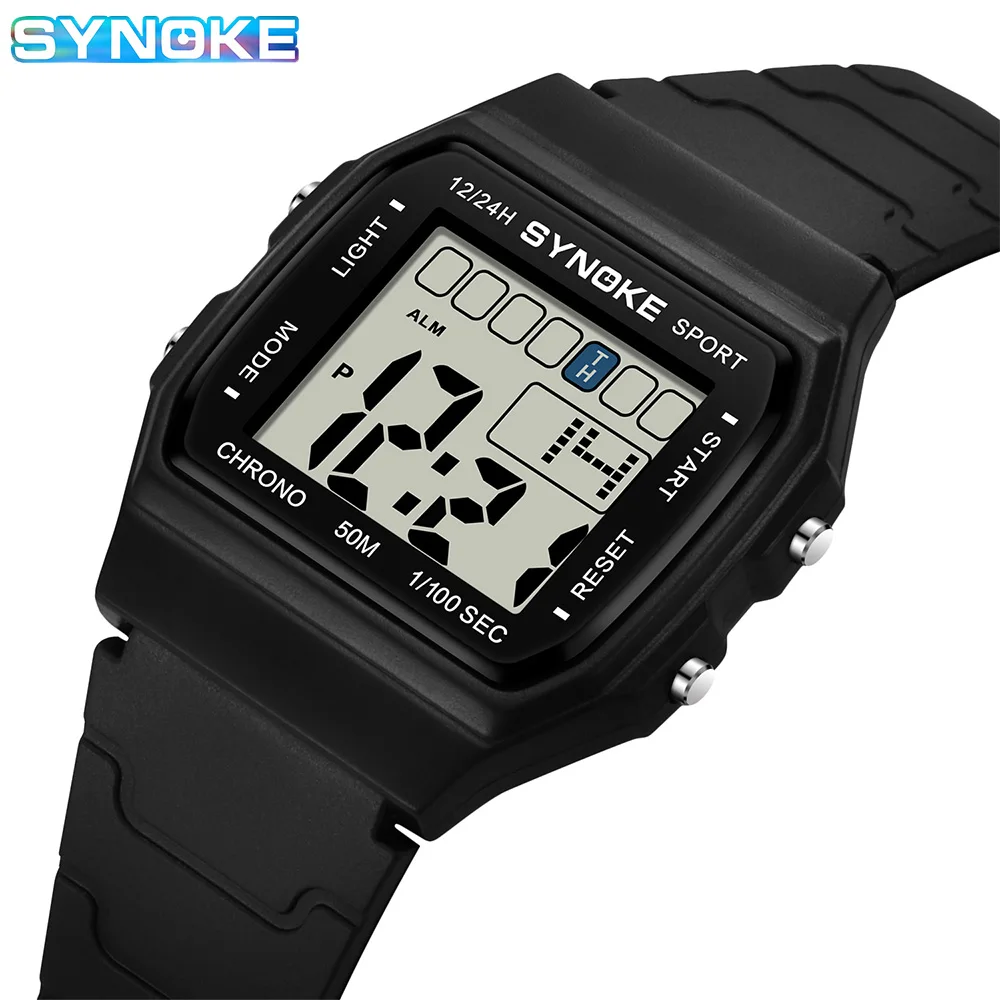 SYNOKE Student Electronic Watch Unisex Sport Watch For Kids Waterproof Luminous LED Digital Lady Retro Men Wrist Watch