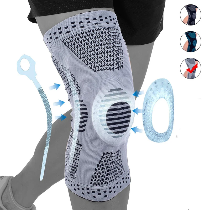 

1Pcs Knee Brace Compression Sleeve,Elastic Knee Wraps With Silicone Gel And Spring Support,Medical Grade Silicone Knee Protector
