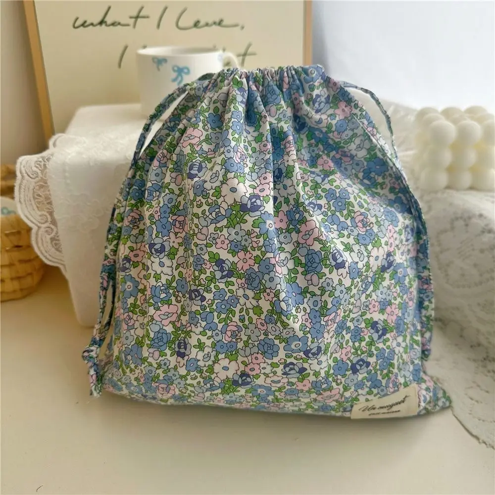Cotton Drawstring Storage Bag Floral Print Dustproof Travel Underwear Clothing Bag Portable Ins Style Cosmetic Bags