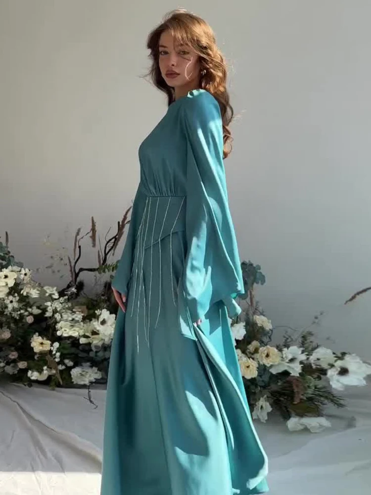 Robe Longue en Satin à Manches Évasées et Col Rond pour Femme, Tenue Élégante et Sexy de Soirée, Nouvelle Collection Printemps 2024