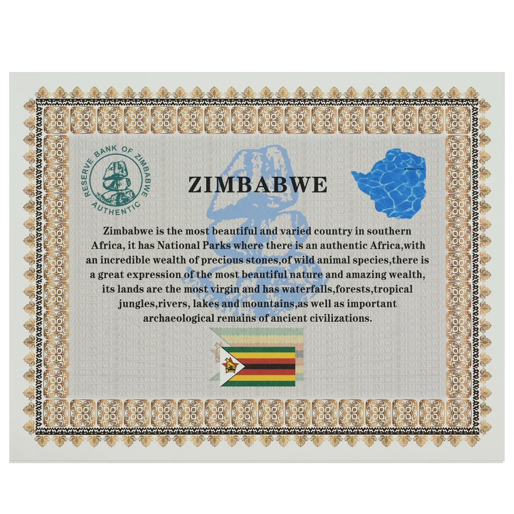 Latest Zimbabwe ONE Centillion Containers Banknote Certificate with Serial Number UV Anti-counterfeiting Paper Money Gifts