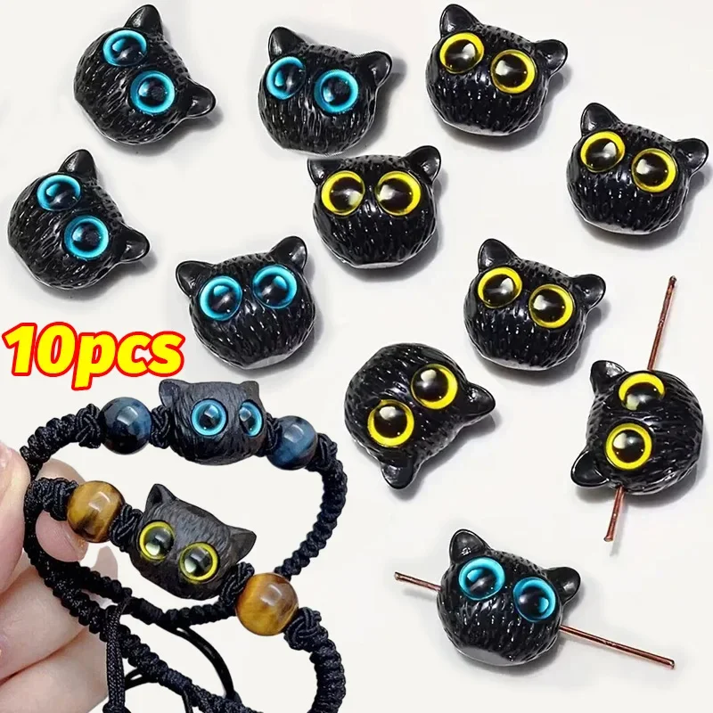 DIY Cute black Cat Loose Beads 3D Blue Eyes Resin Kitten Charm Bracelet Ring Spacer Beading Sew Craft Jewelry Making Accessories