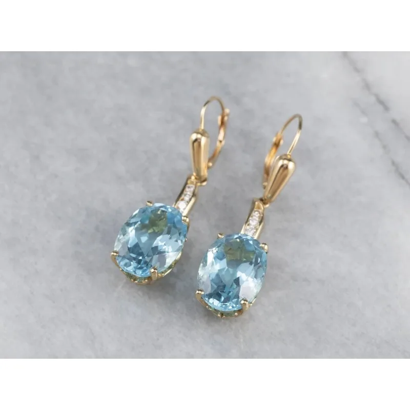 New fashionable and luxurious sea blue zircon large oval earrings, super sparkling colorful treasure ear jewelry