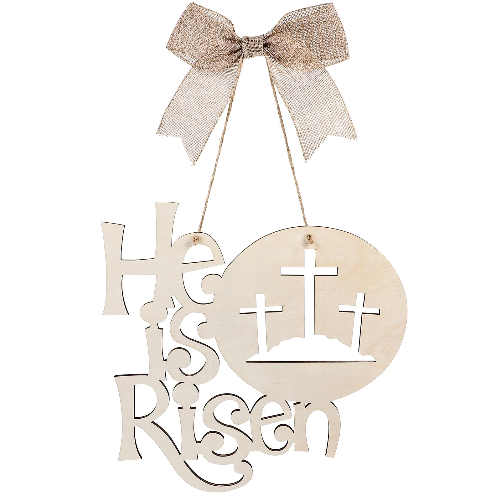 

Easter Hanging Wreath Wooden Decorative Garland for Door Window Wall Fireplace Lightweight Festive Bow Design He Is