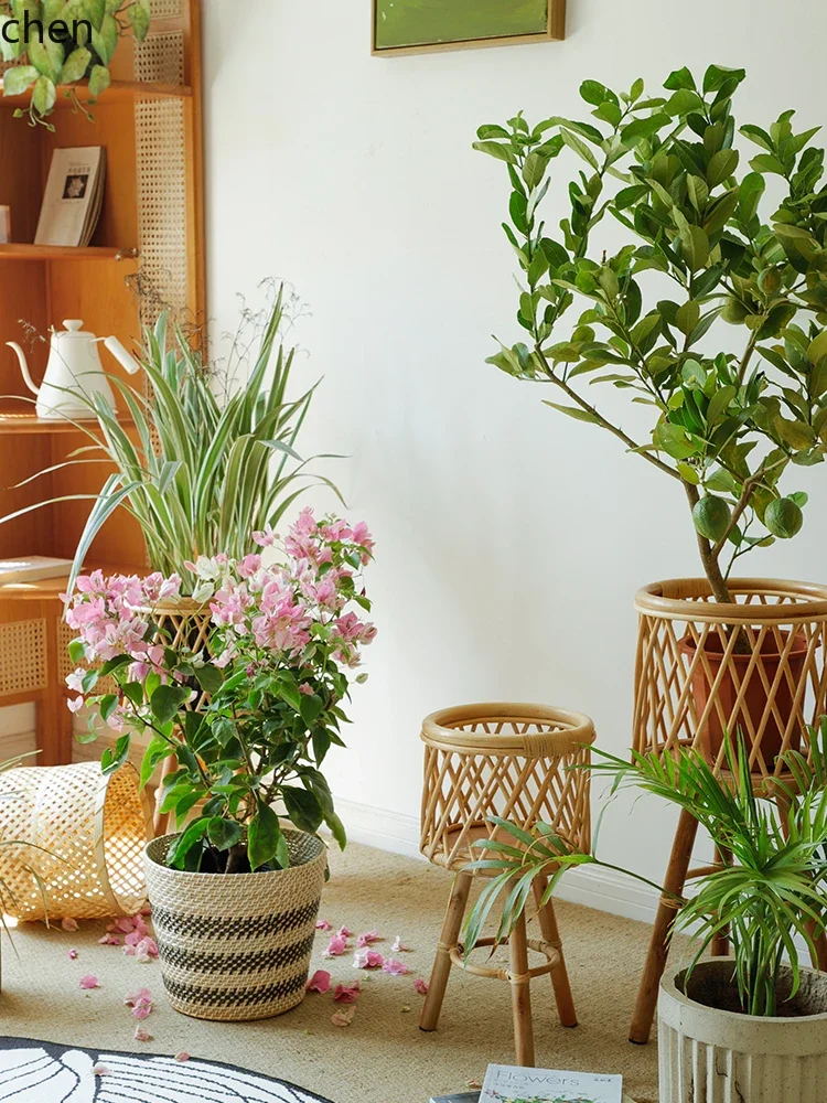 

L20- Living Room Plant Bamboo Woven Flower Basket Decor Monstera Vine Woven Flower Pot Balcony Flower Stand