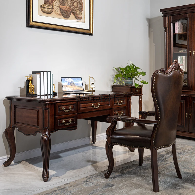 -*Escritório de escritório, estudo, mesa de computador, mesa de chá de luxo com luz rural americana integrada