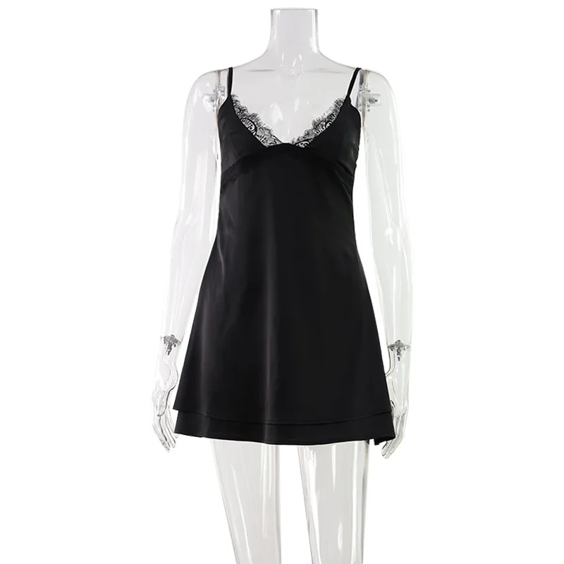 CNYISHE Camisoles Lace Patchwork Solid Women Dresses Backless Elegant Sheath Bodycon Sexy Club Chic Hot Girl Party Outfits