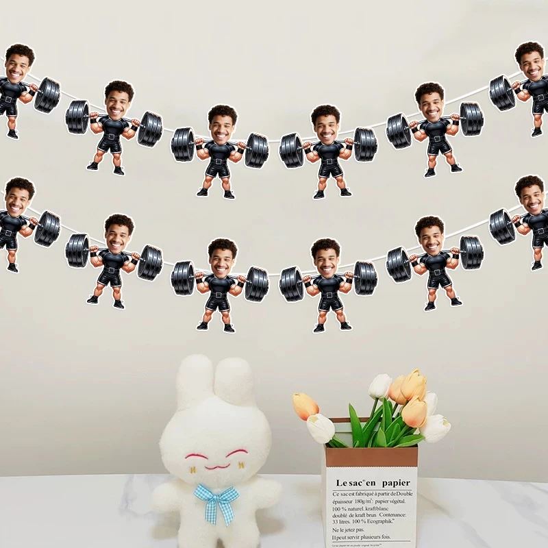 6/12Pcs Custom Photo Weightlifter Shape Bunting Garland Personalized Face Portrait Banner DIY Customized Hanging Pendant Suppl