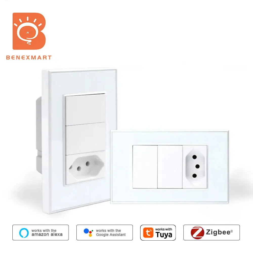 Zemismart Zigbee 10A Brazilian Wall Socket Smart Push Button Light Switch Work with Tuya Alexa Brazil Electrical Outlet Switch