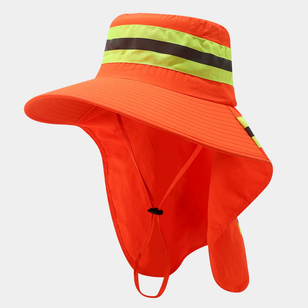 Sommerlicher Sonnenhut mit breiter Krempe in Orange und fluoreszierendem Grün, Fischerhut, geeignet zum Wandern, Entdecken, Grazen