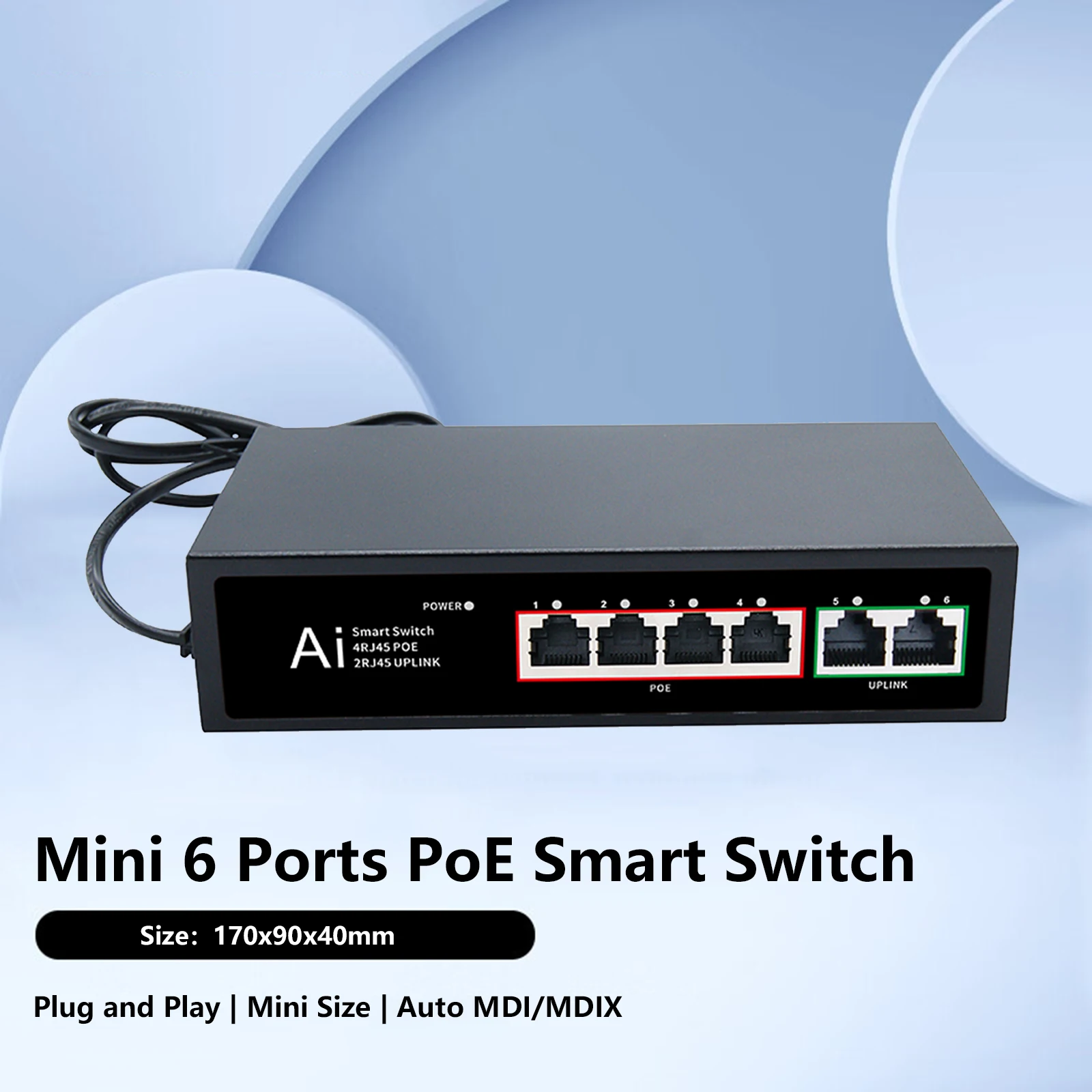 6 10 Ports POE Switch Ethernet Smart Switch Network Switch 100Mbps RJ45 Hub Internet Splitter Auto MDI/MDIX for WiFi Router