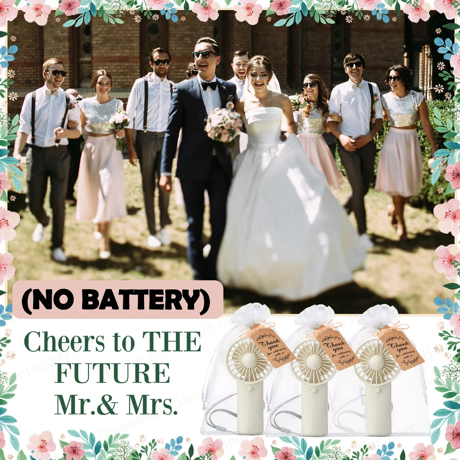 12-30PCS Portable Handheld Fan Bulk Wedding Fans for Guest Mini Handheld Fan Battery Powered Fans with Thank You Cards