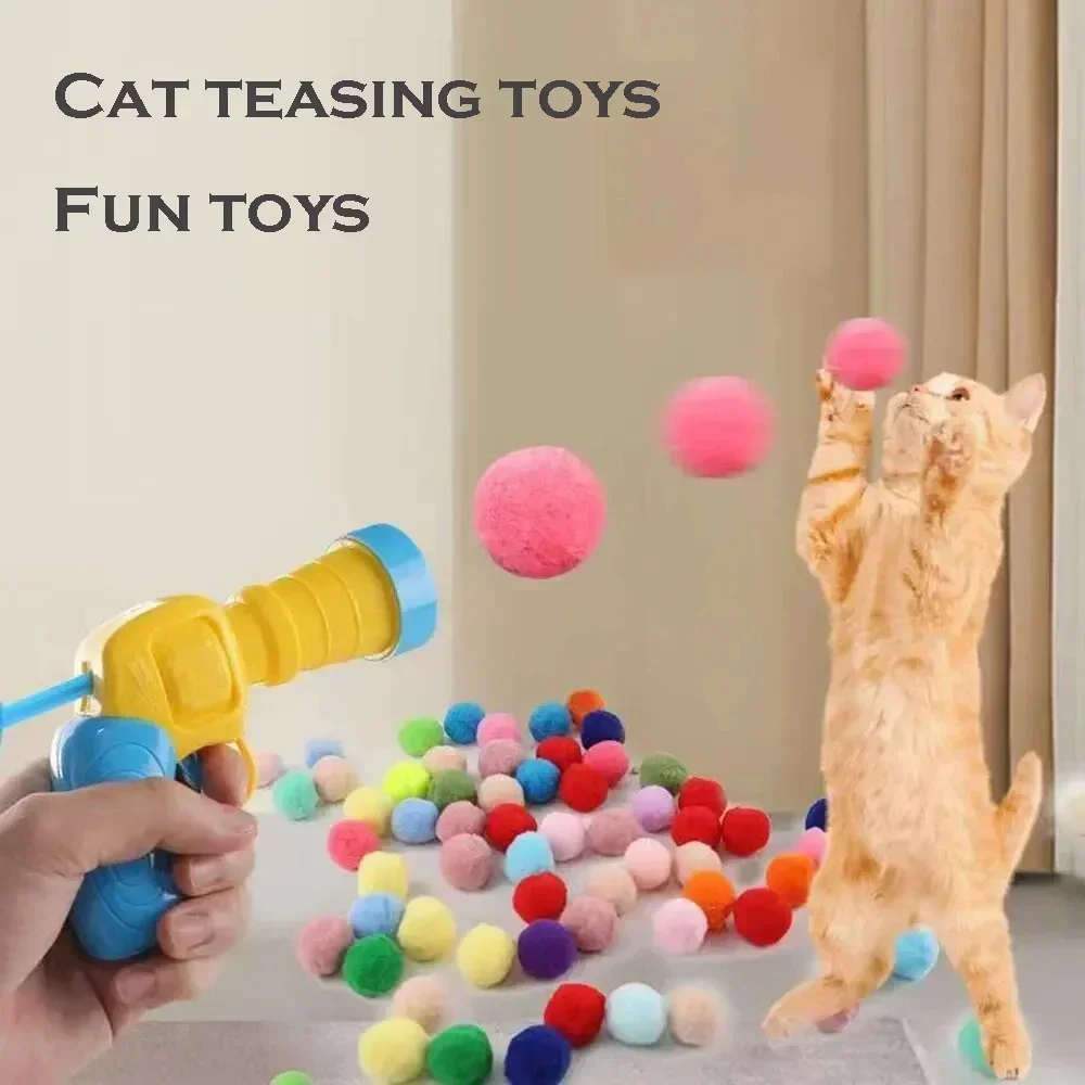 

1 Set Cat Plush Toy Gun Plush Launcher Silent Interactive Tool Mini Shooting Gun Games Stretch Plush Ball Toys Pet Supplies