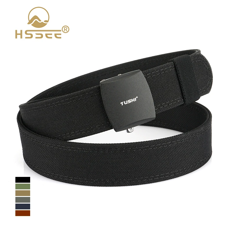 

HSSEE 2025 New Casual Tactical Belt for Men Metal Automatic Buckle Strong Nylon Stiff Work Belt Rigid Trouser Belt Male Girdle