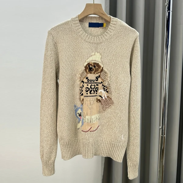 

Briti Sle Pure Cotton Long Sve round Ne Knitted Sweater Cartoon Embroidered Bear Loose Fit Anti-Aging