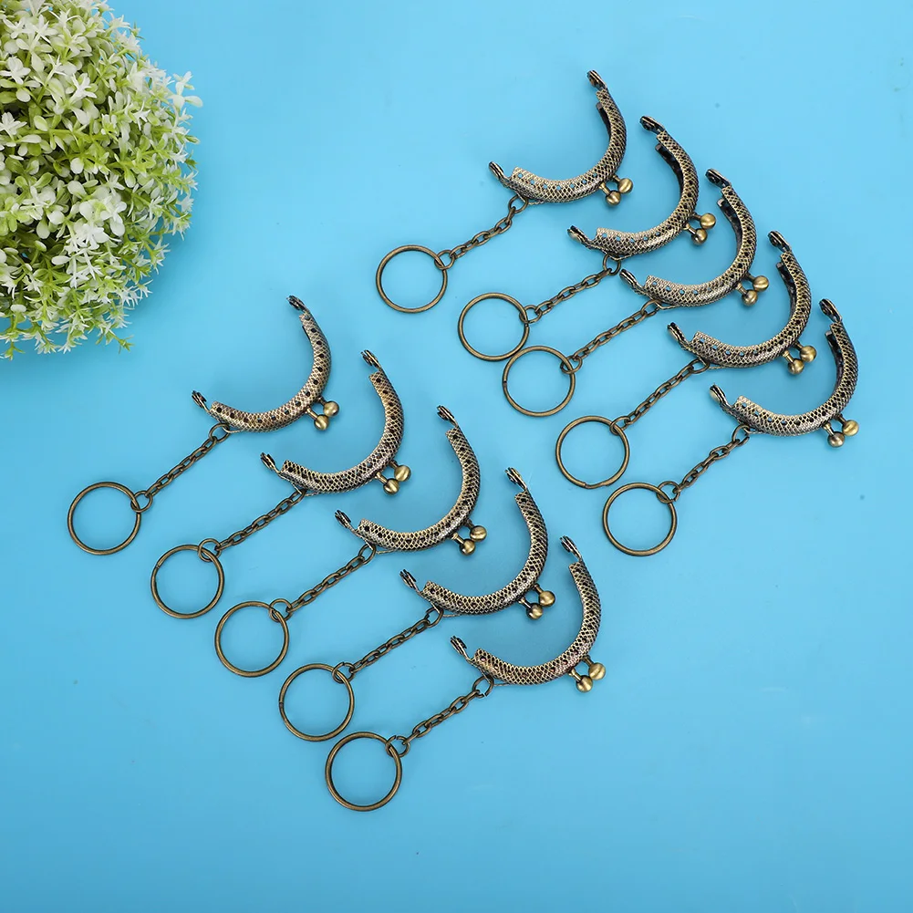 10Pcs Metal Purse Frame Kiss Clasp Lock Bronze Tone Retro DIY Semicircle Chain 5cm