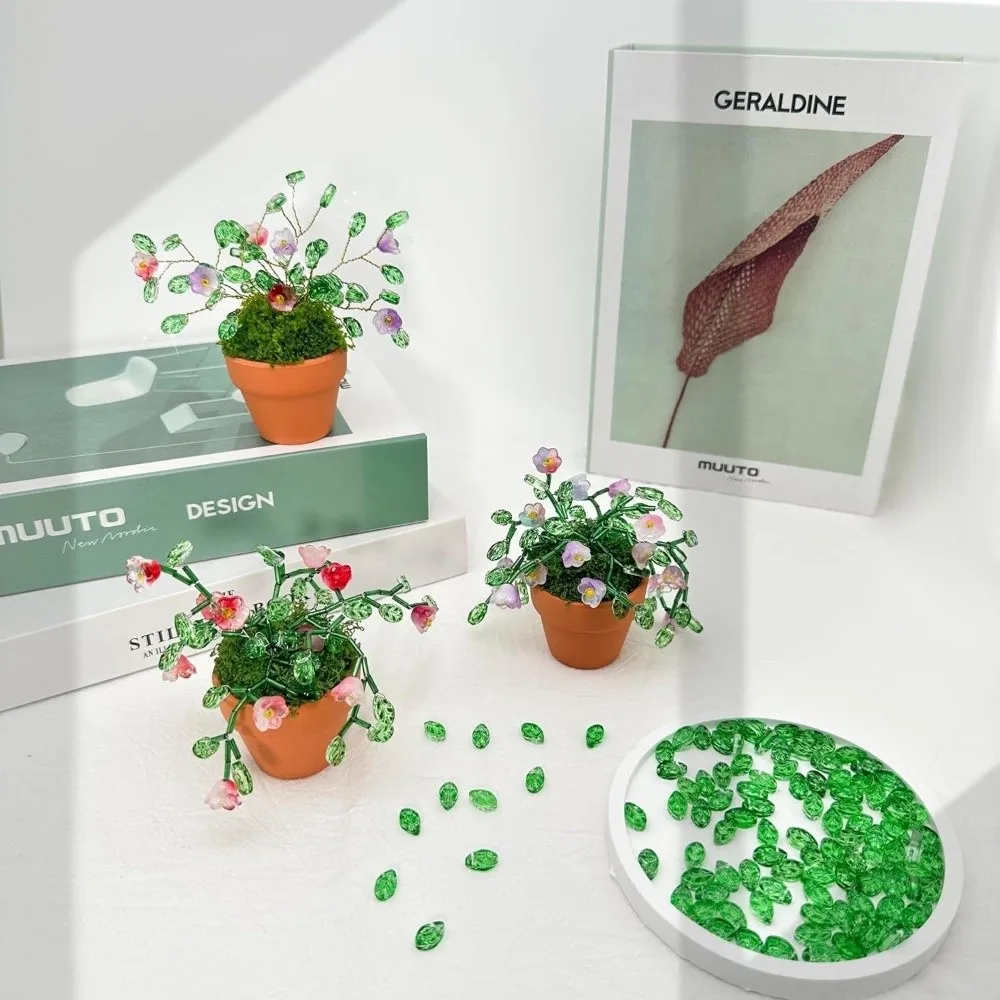 Green Glass Potted Plants Beads Creative Gift with Pots Tools Beading Plant Kits Beading Leaf Beaded Plant Set For Adults Teens