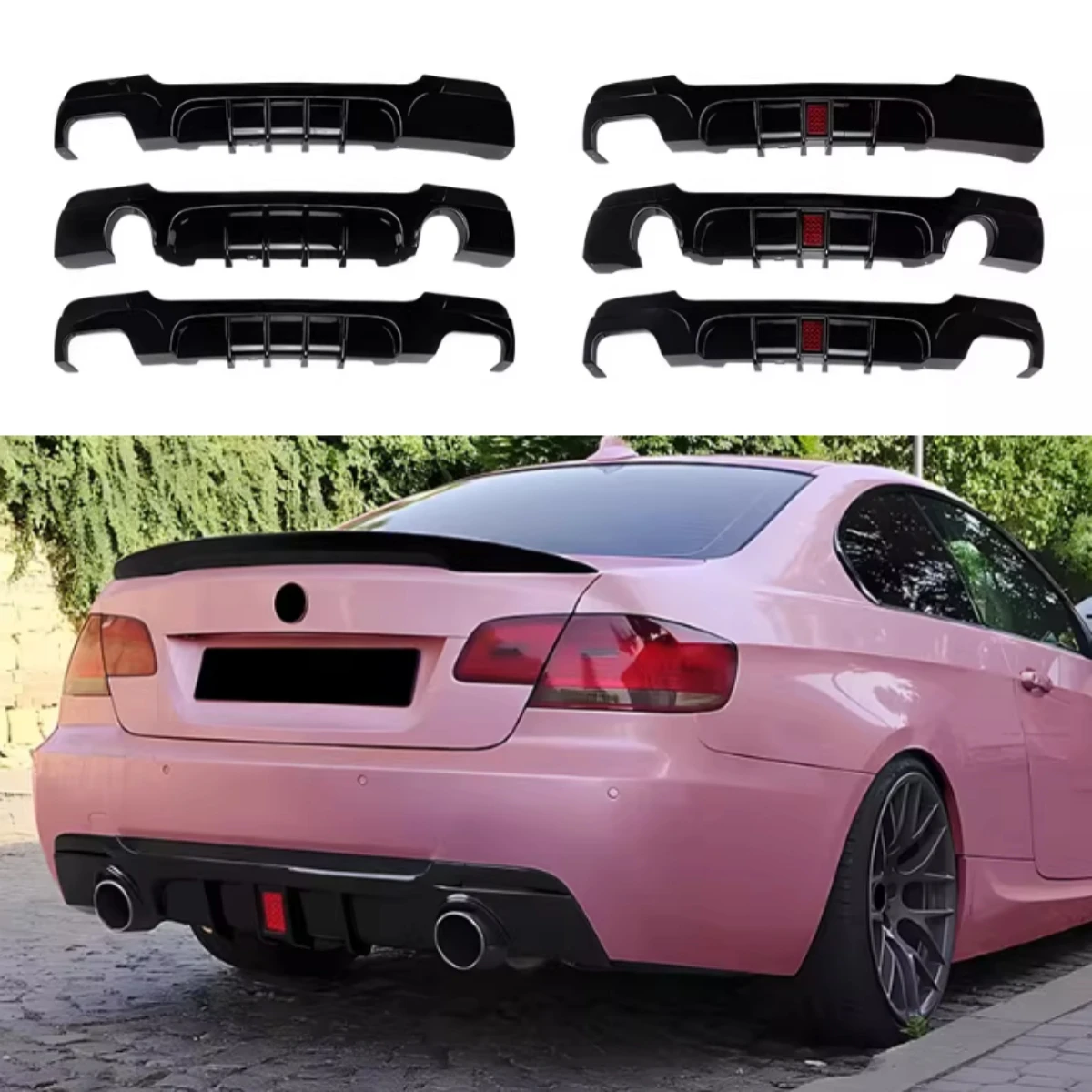 

For BMW 3 Series E92 E93 2006-2013 Coupe 2-Door M Sport Style Car Rear Bumper Diffuser Lip Splitters With LED Tuning Body Kits