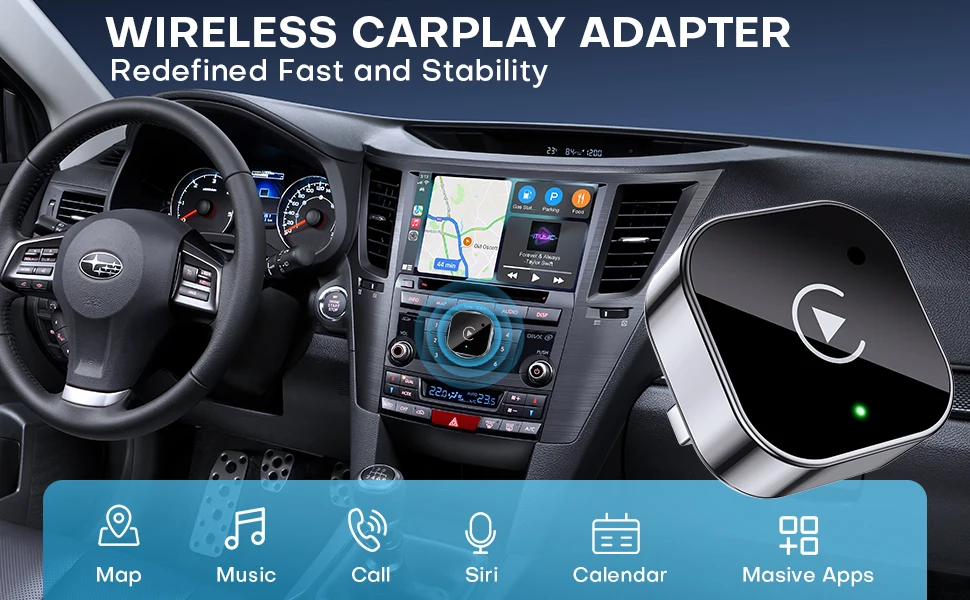 Kabelloser CarPlay-Adapter und Android Auto-Dongle, schnelle automatische Verbindung, kompakter Plug-and-Play-Kabelloser CarPlay-Konverter für iPhone und Android, USB/USB-C, keine Verzögerung, nahtlose Wiederverbindung (Schwarz) – Detail 1