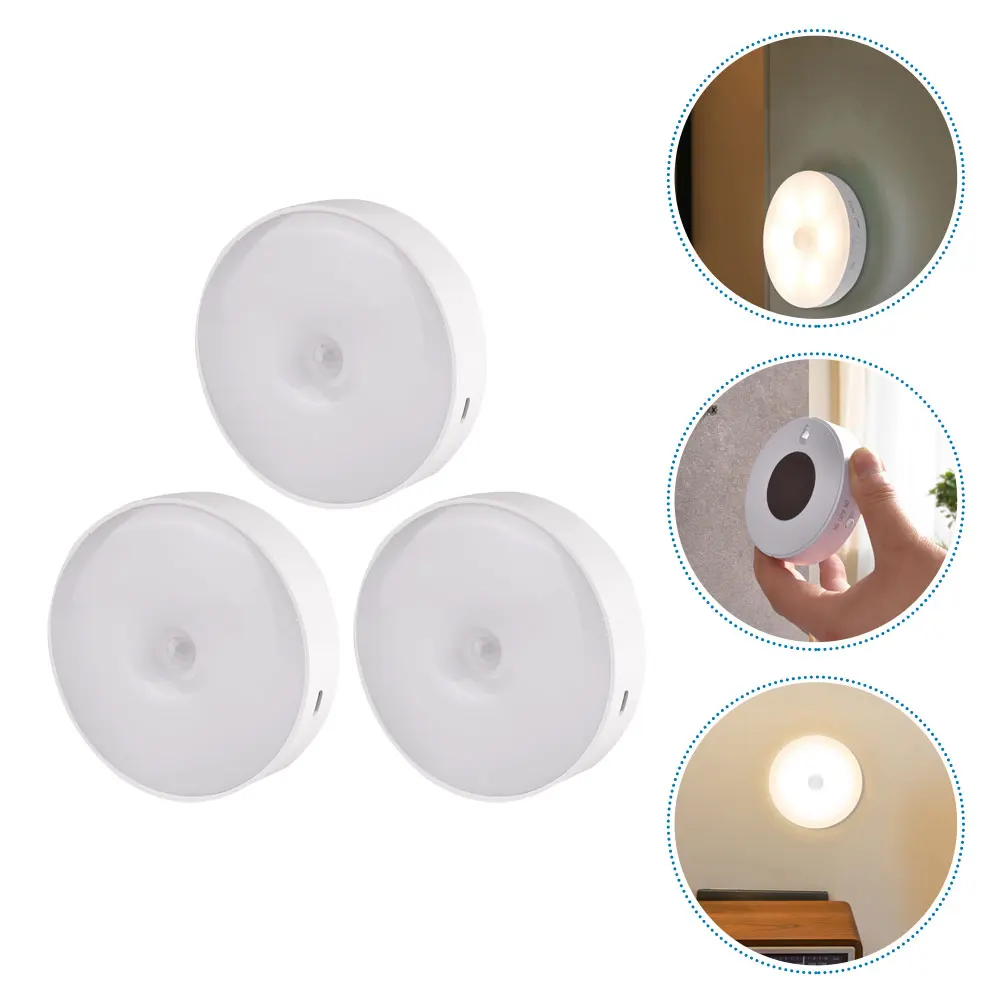 

3pcs Led Body Sensor Night Lamp Motion Activated Rechargeable Corridor Bedroom Light Durable Space-Saving Human