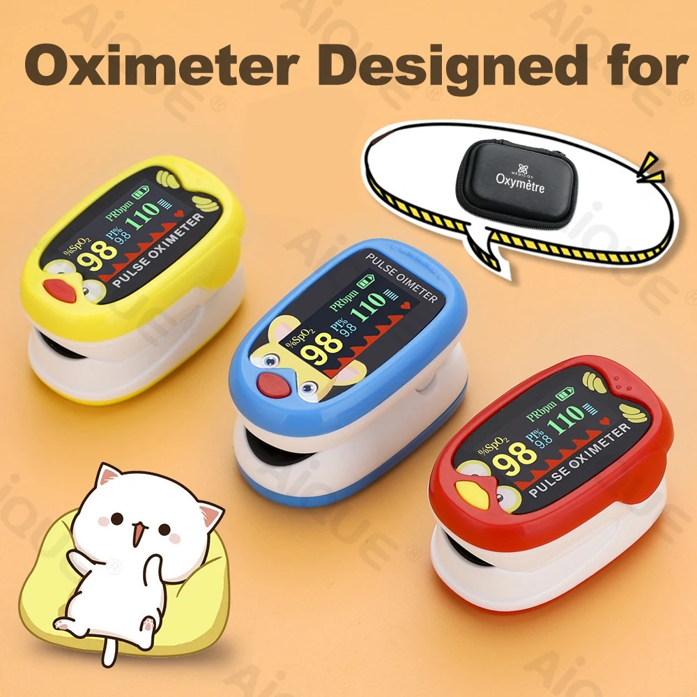 AiQUE Pediatrics Finger Pulse Oximeter Blood Oxygen Saturation Meter Heart Rate Monitor 0.5-12 Years Child Baby Pulse Oximetro