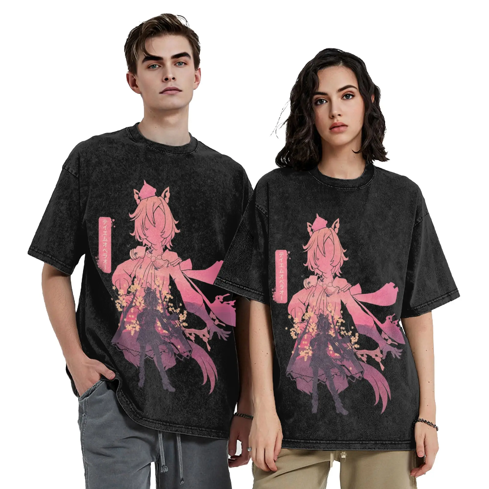 TM Opera O Uma Musume Anime Washed T Shirt Streetwear Vintage T-Shirt  Tees Men Women 100% Cotton Harajuku Graphic Printed