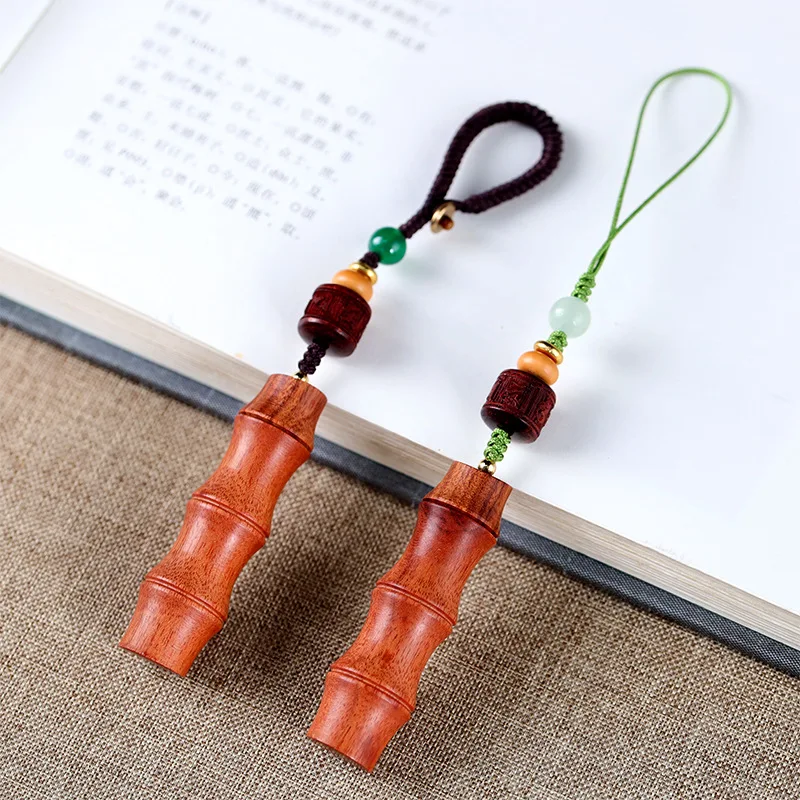 Creative Bamboo Knot Gau Amulet Box Keychain with Handwoven Wooden Phone Strap Bohemian Ethnic Style Spiritual Daily Carry Gift