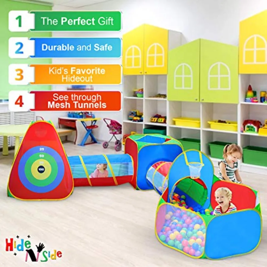 5pc Kids Ball Pit Tents and Tunnels, Toddler Jungle Gym Play Tent with Play Crawl Tunnel Toy, for Boys Babies Infants Children,