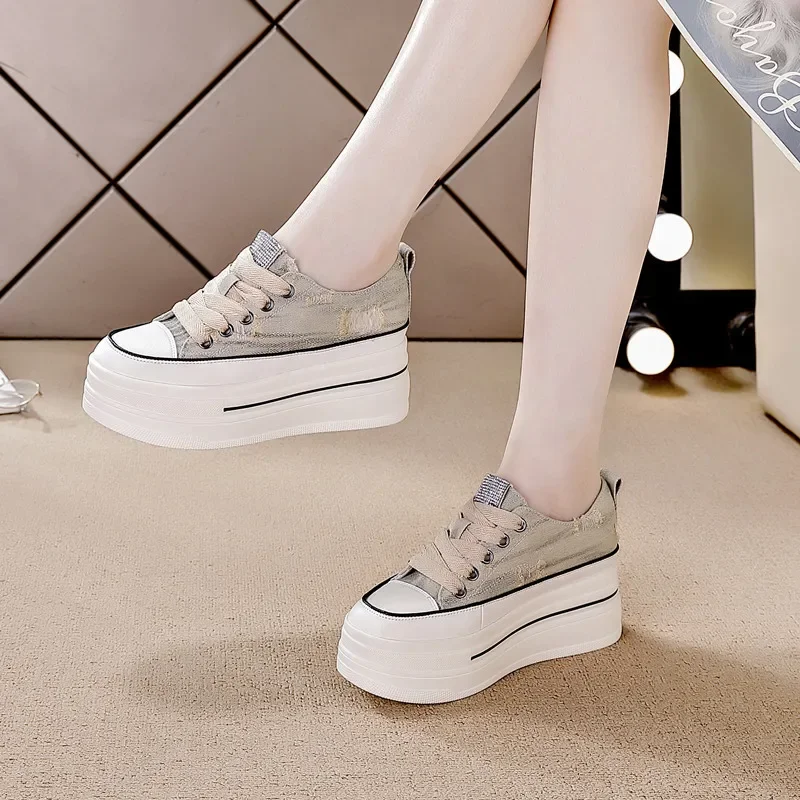 Fujin 6cm Platform Wedge Shoes for Women Sneakers Denim Canvas Cloth Spring Summer Autumn Female Casual Shoes Zapatos De Mujer