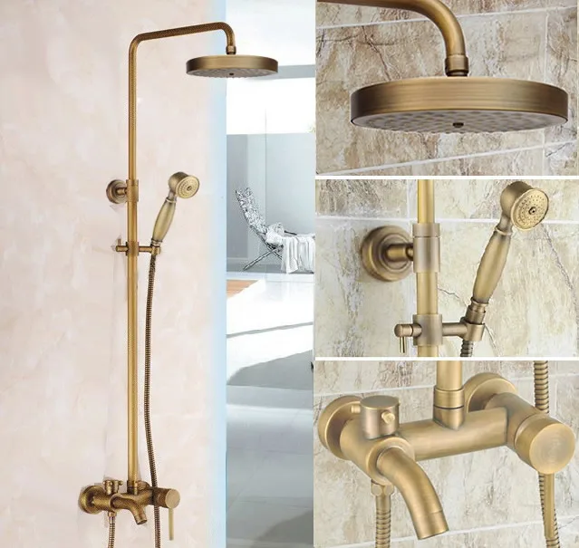 

Bathroom Faucet Set Antique Brass Rainfall/Handheld Shower Faucet Kit Bathtub Hot And Cold Water Taps 7.7 in Shower Head 2rs188