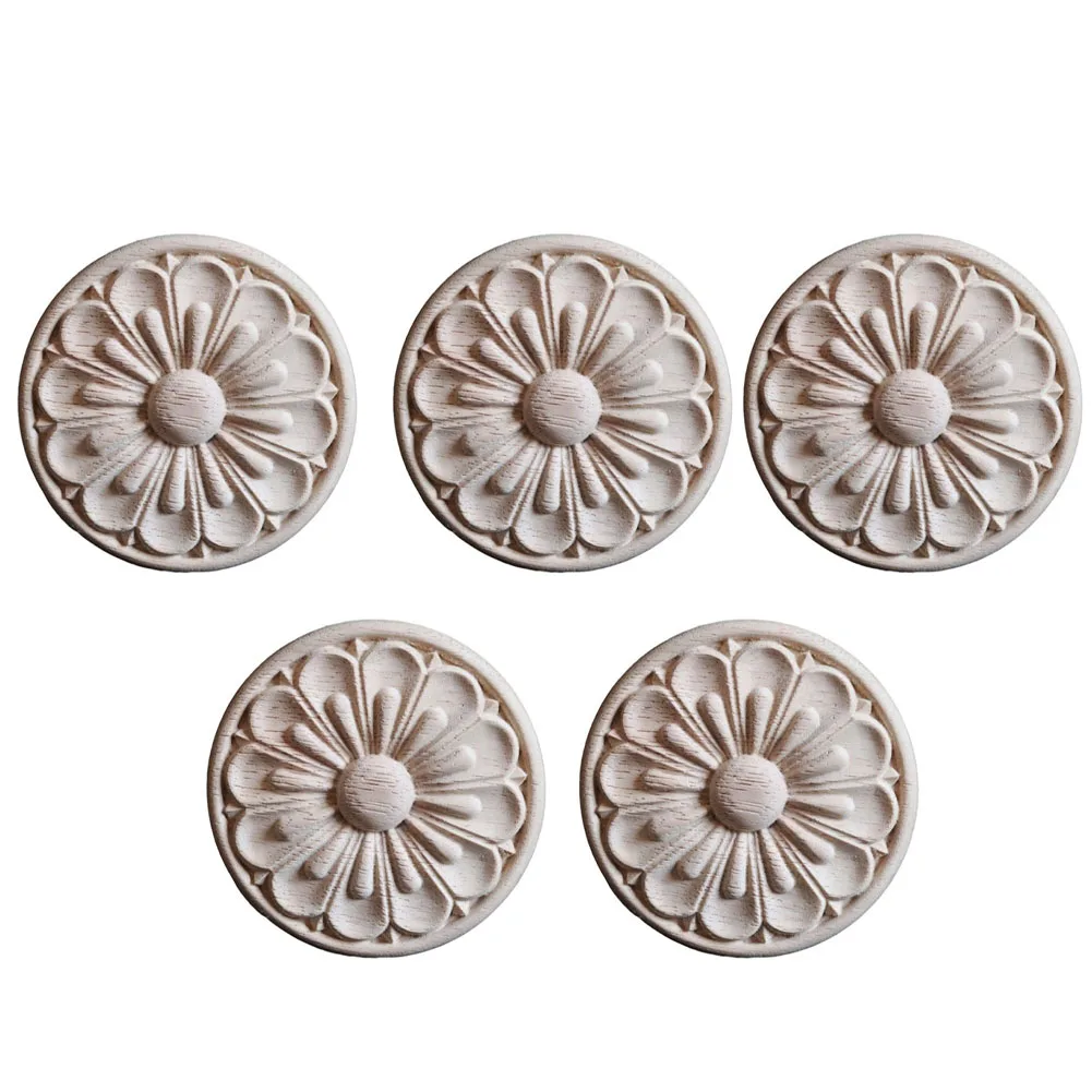 

Round Wooden Furniture Appliques 5pcs Handmade Carving Onlays Enhance the Beauty of your TV Cabinets and Range Hoods