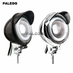 Motorcycle Chrome LED Front Headlight Cafe Racer Spot Fog Light Angel Eye For Harley Bobber Chopper Cruisers Touring Custom
