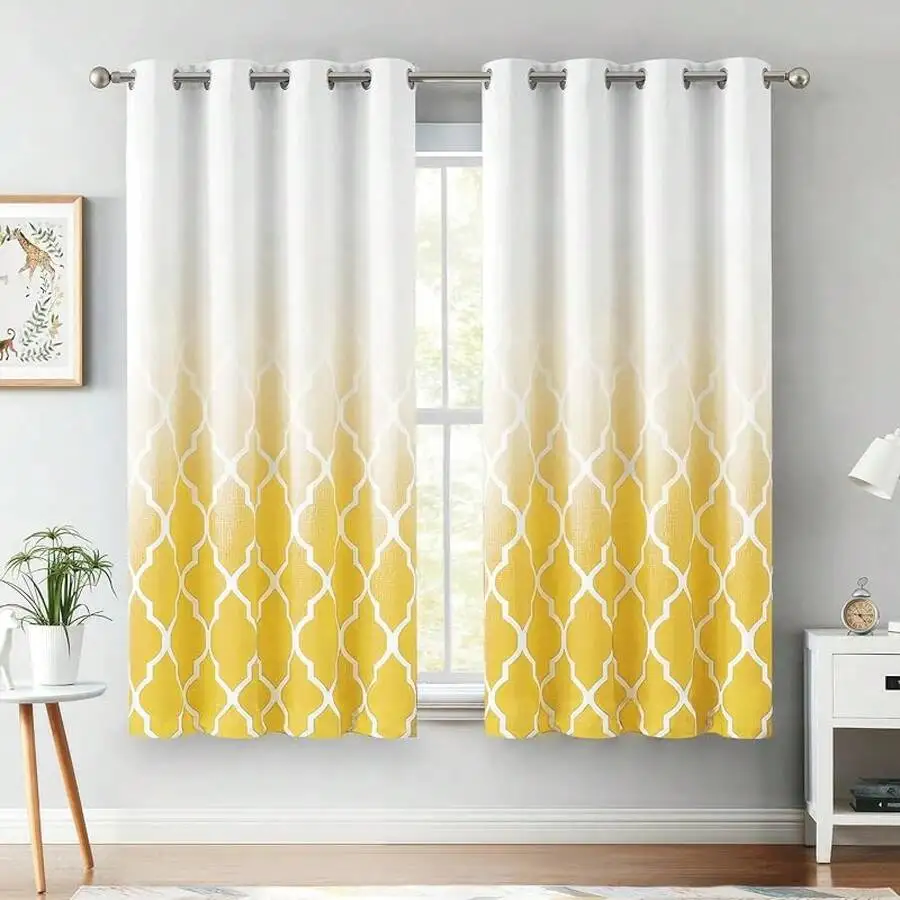 Ombre Geometric Pattern Blackout Curtains 52x84 Inch Grommet Top Thermal Insulated Window Drapes For Living Room Bedroom