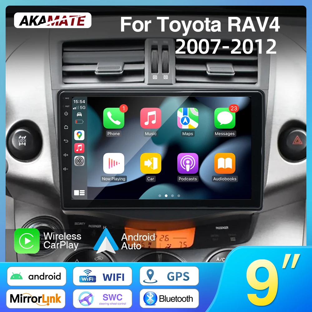 Autoradio per Toyota RAV4 2007-2012 lettore multifunzione Android CarPlay Android Auto IPS schermo Bluetooth WIFI navigazione GPS