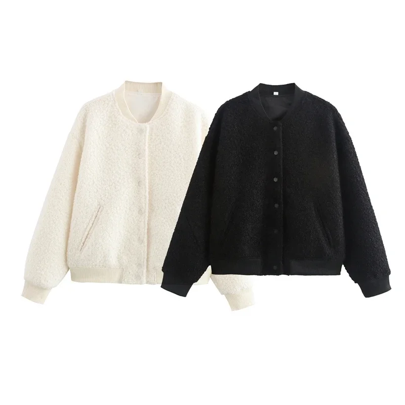 

Fashionable Winter Jacket Simple Streetwear Full Sleeves Button Coat Women Warm Loose Pocket Outerwear Solid Color