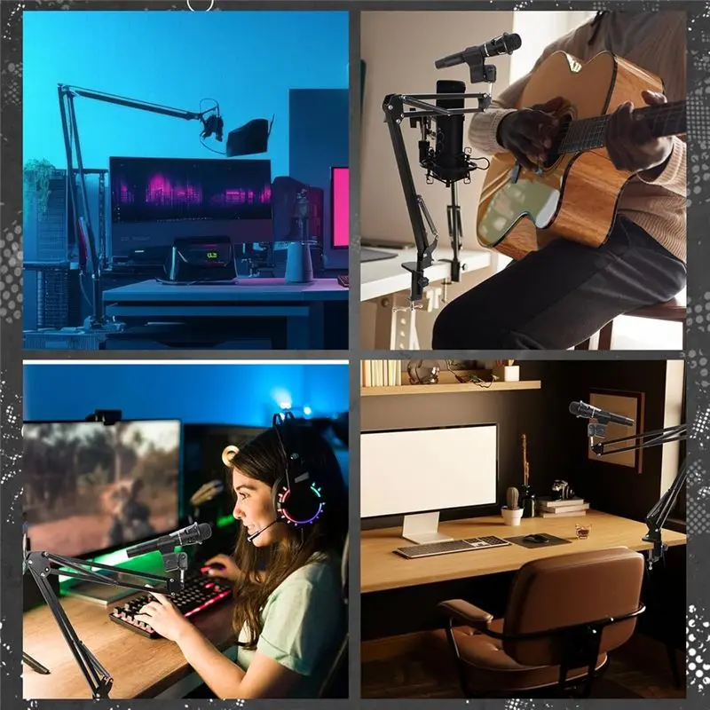 AEF6-Boom Mic Desk Microphone Stand With 3/8Inch Screw Mount Clamp Storable For Light Mics Podcast Gaming Recording