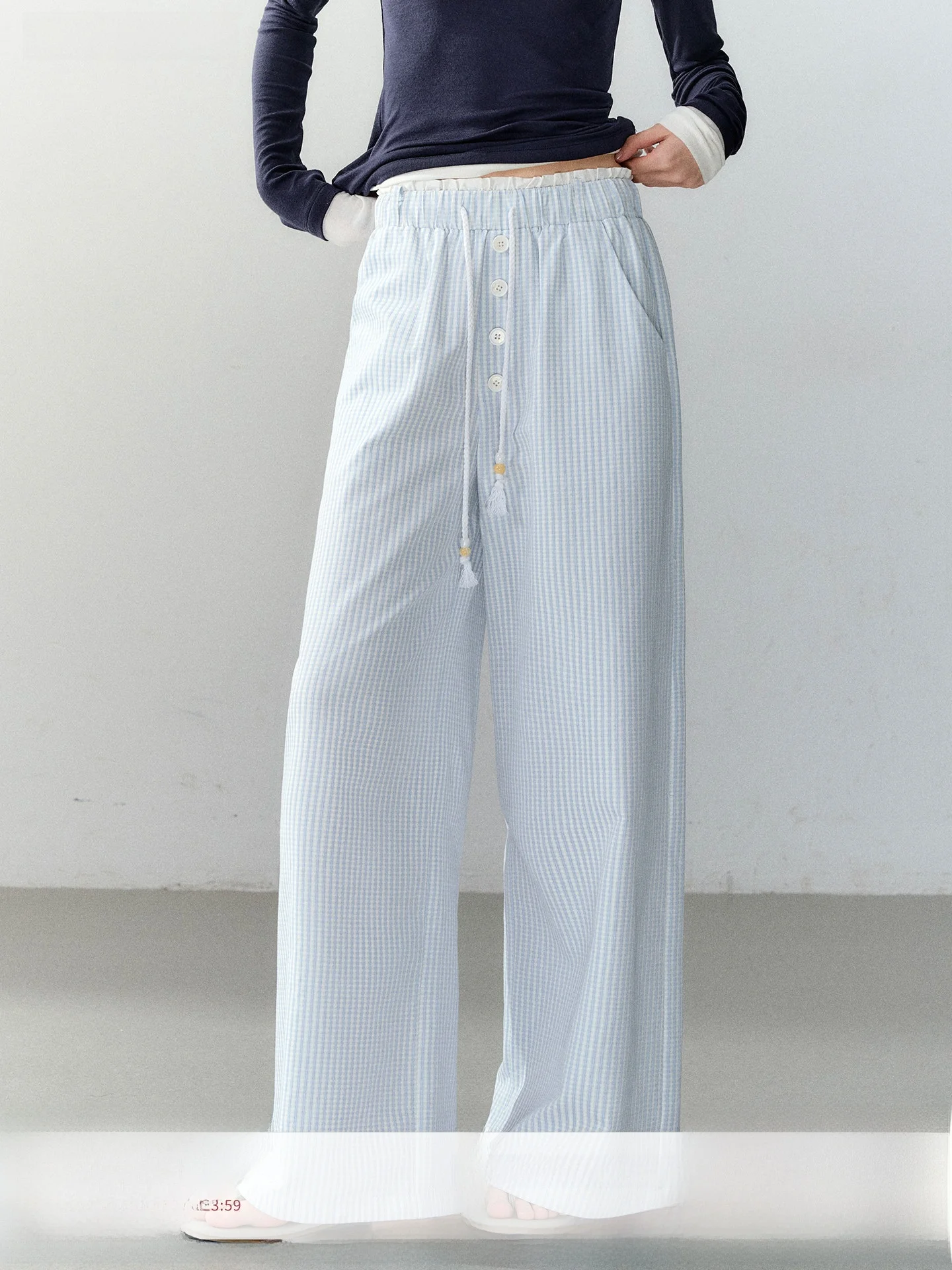

Soote Season Original Plaid Lazy Silk Cotton Blend Casual Pants Loose Fit l Waist Wide Leg Straight Tube Pants