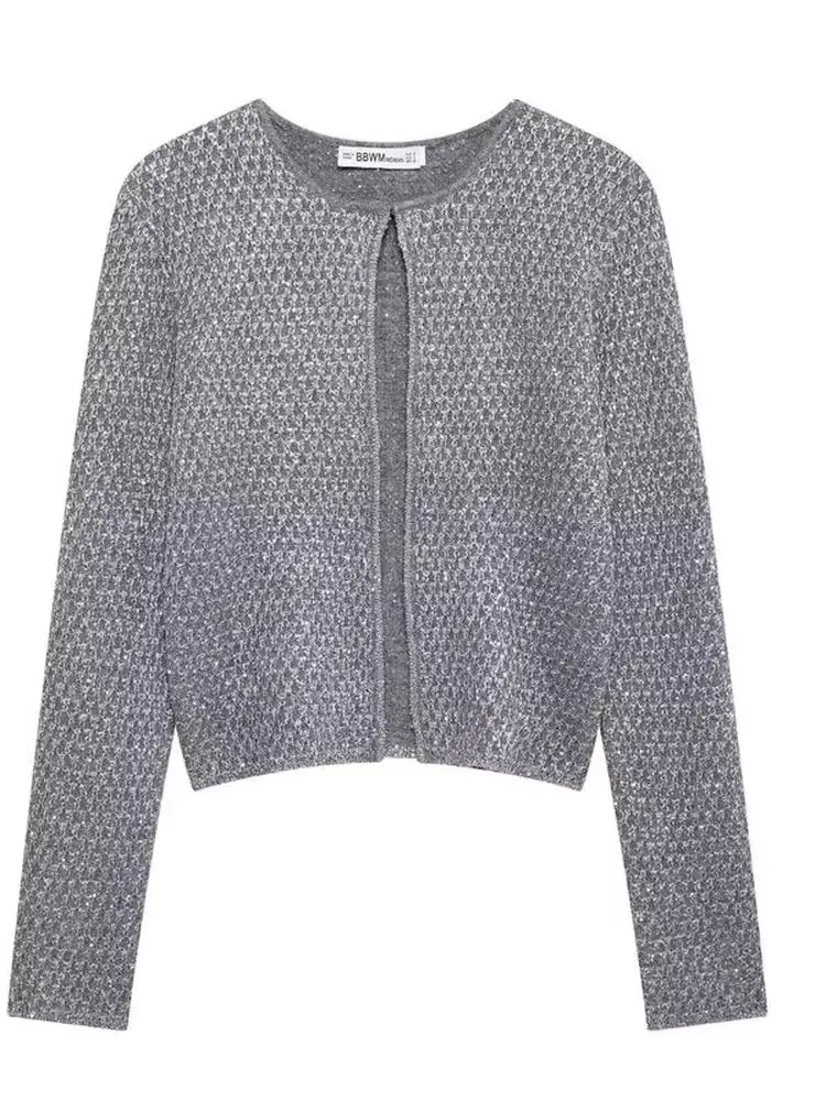 

Fall Winter New Arrival Women's Knitted Sweater Metal Tead iny Detail Open Cardigan Coat Pure Color Commute Sle Long Sl...