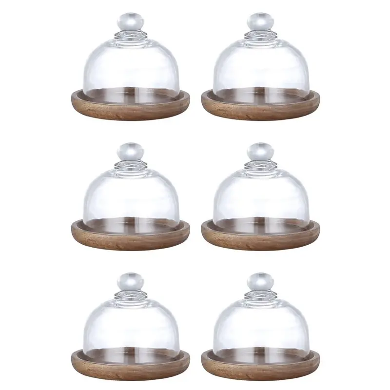

AAAF 6X Multifunctional Mini Dessert Serving Stand Acacia Cake Dish With Dome Lid Platter Cake Plate For Home Hotels