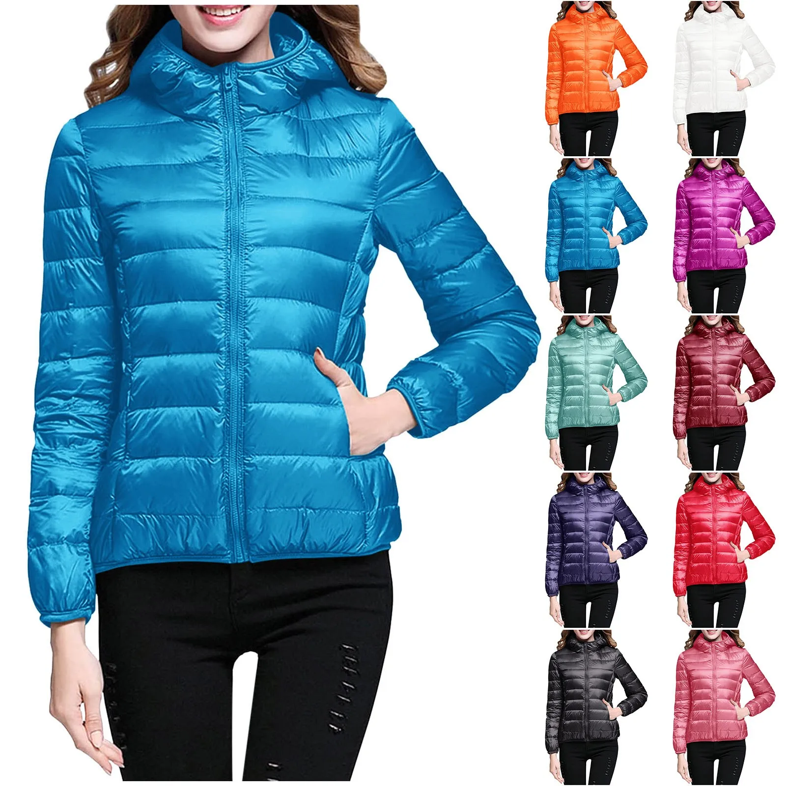 Jaqueta Puffer com capuz para mulheres, isolamento reciclado, casaco curto, leve, fino, quente, moda feminina, novo, inverno, 2024