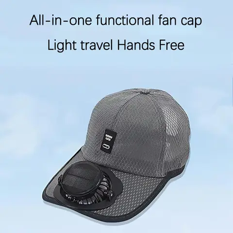 1PCS Gorra de béisbol con ventilador solar, sombrero de sol de ala ancha con protección UV para verano, sombreros de playa de malla, carga USB con energía solar
