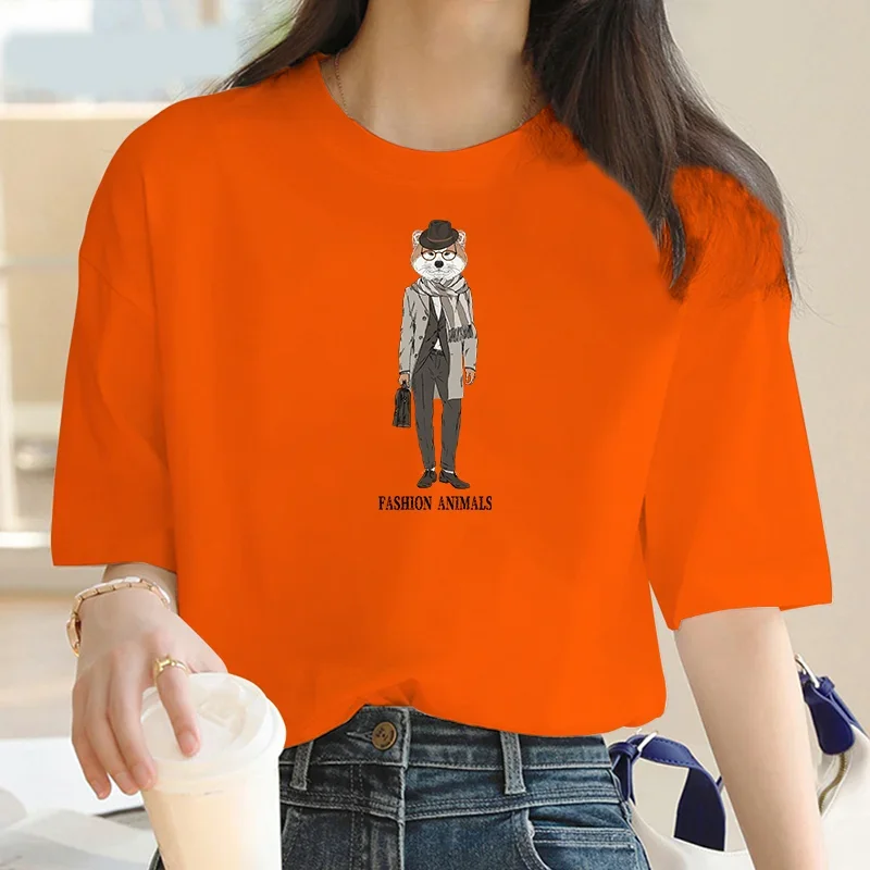 Vrouwen Mode Vos Print T-Shirt Luxe Merk Vrouwen Casual Ronde Hals T-Shirt Mode Kawaii Zomer Korte Mouw T-Shirt