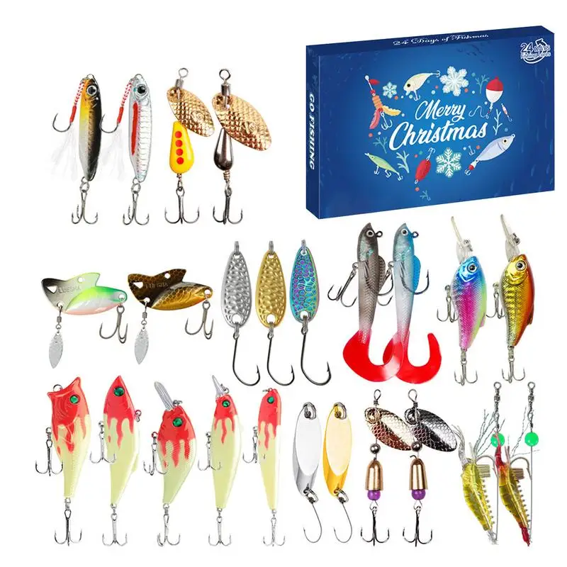 24pcs Christmas Bass Fishing Lure Advent Calendar Box Bass Fishing Crank Baits Fishing Christmas Gift Box Fishing Tackle