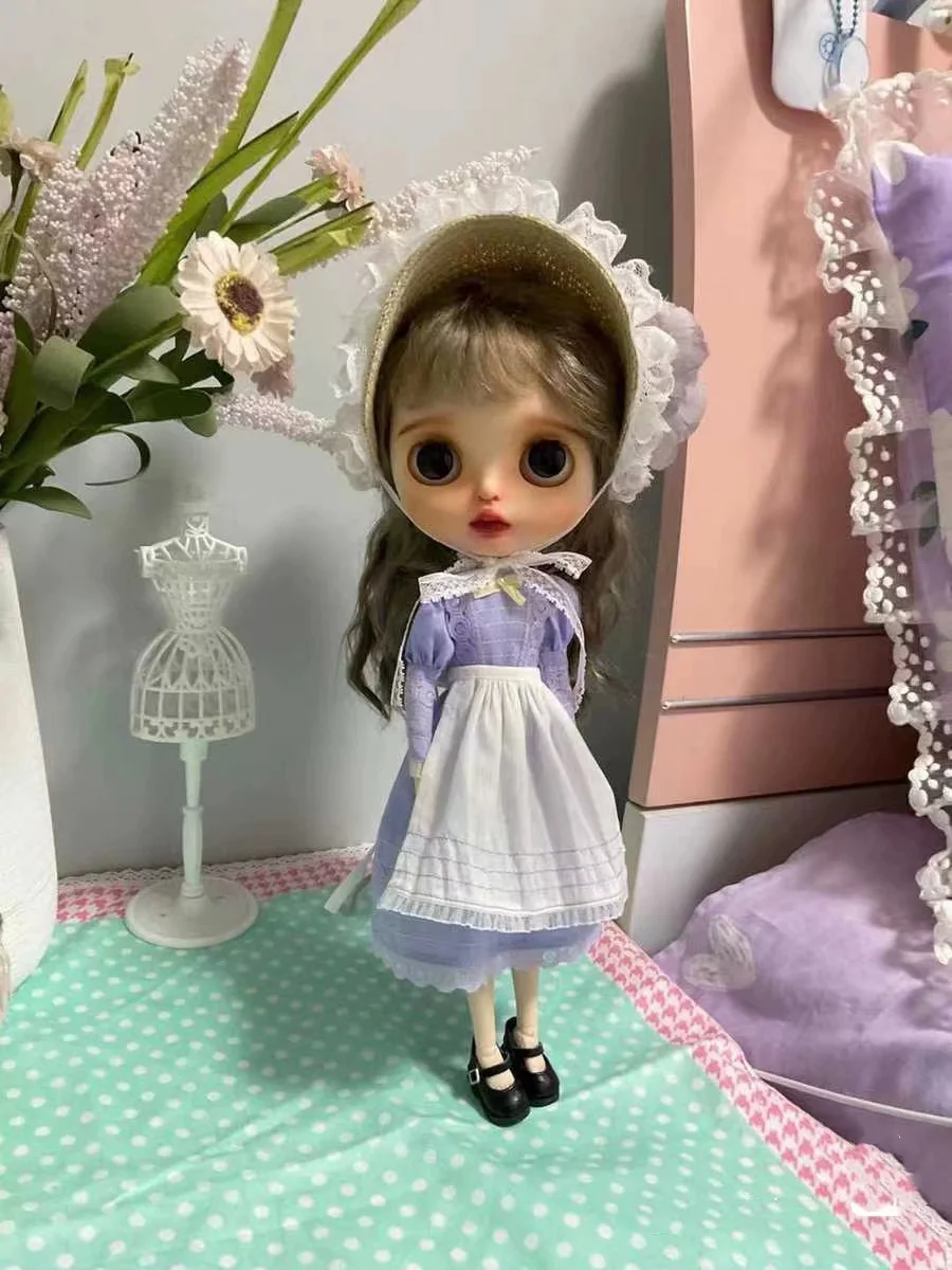 Blythe dress 1/6  Purple romantic flower cap skirt 30 cm bjd toy cloth (Fit for Pullip,Ob24, Licca)