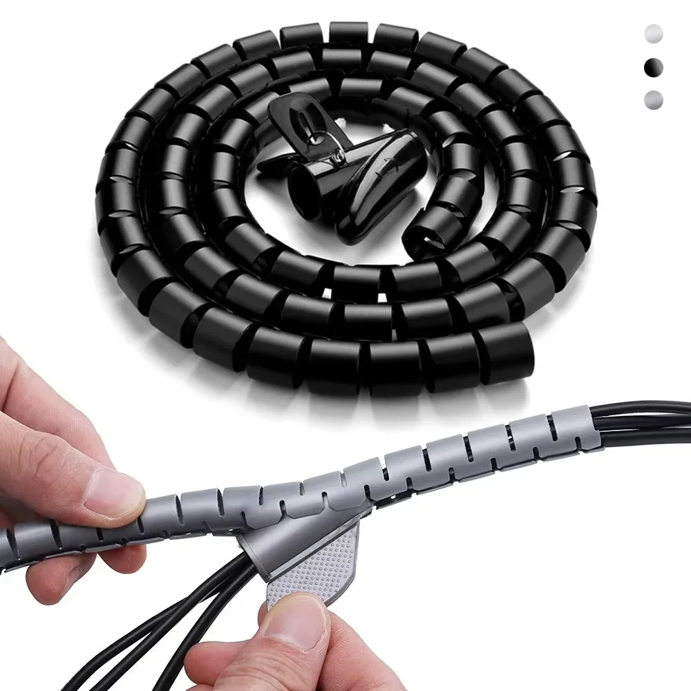 2m Flexible Spiral Cable Wire Protector Cable Organizer Computer Cord Protective Tube Clip Organizer Management Tools