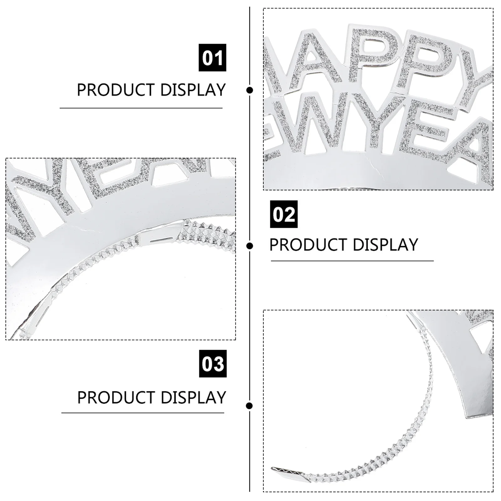 

12Pcs Headband Party Headwear Happy New Year Letters Hair Headdress Party Hair Accessories Gold Silver Black