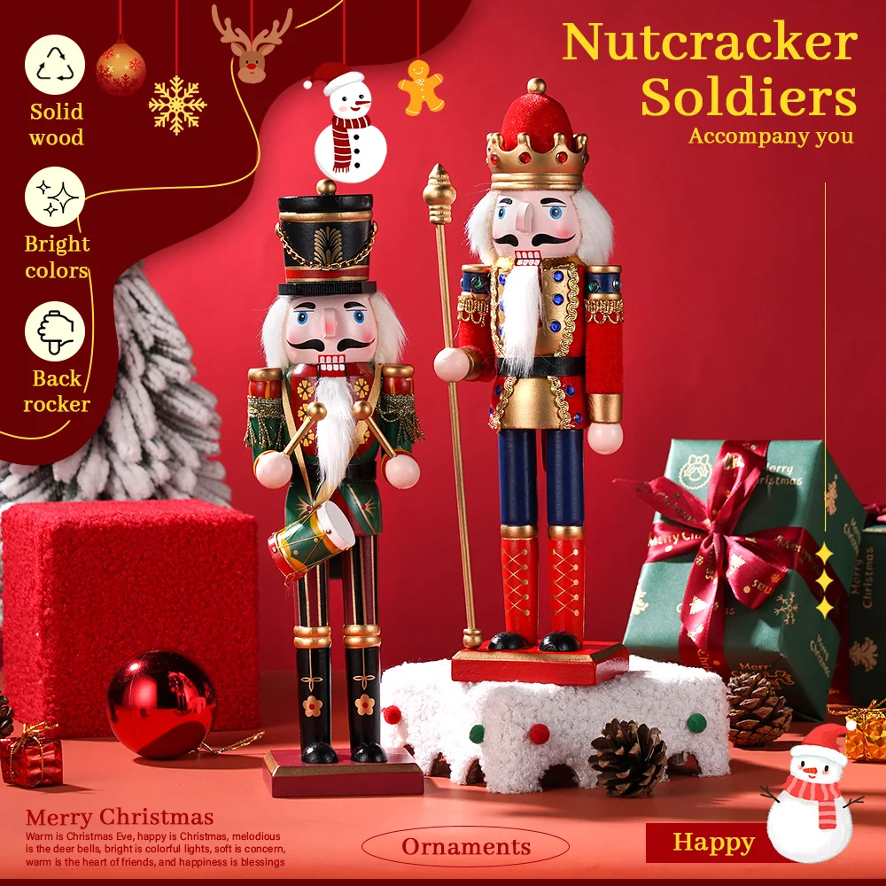 2PC Wooden Nutcracker Soldier Set Handmade Christmas Decor Puppet Ornaments Home Office Desk Festive Gift Stocking Stuffers Holi