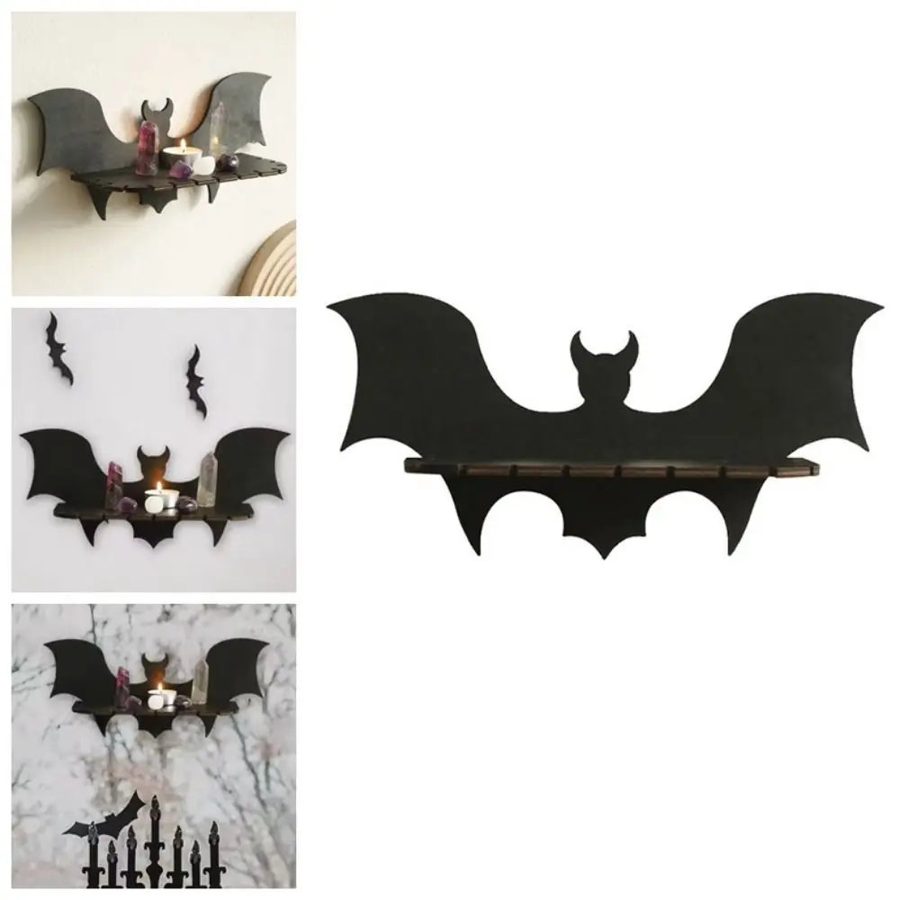 Creative Wooden Floating Shelves Bat-shaped Practical Bat Wall Shelves Reusable Wall Mounted Gothic Halloween Shelf