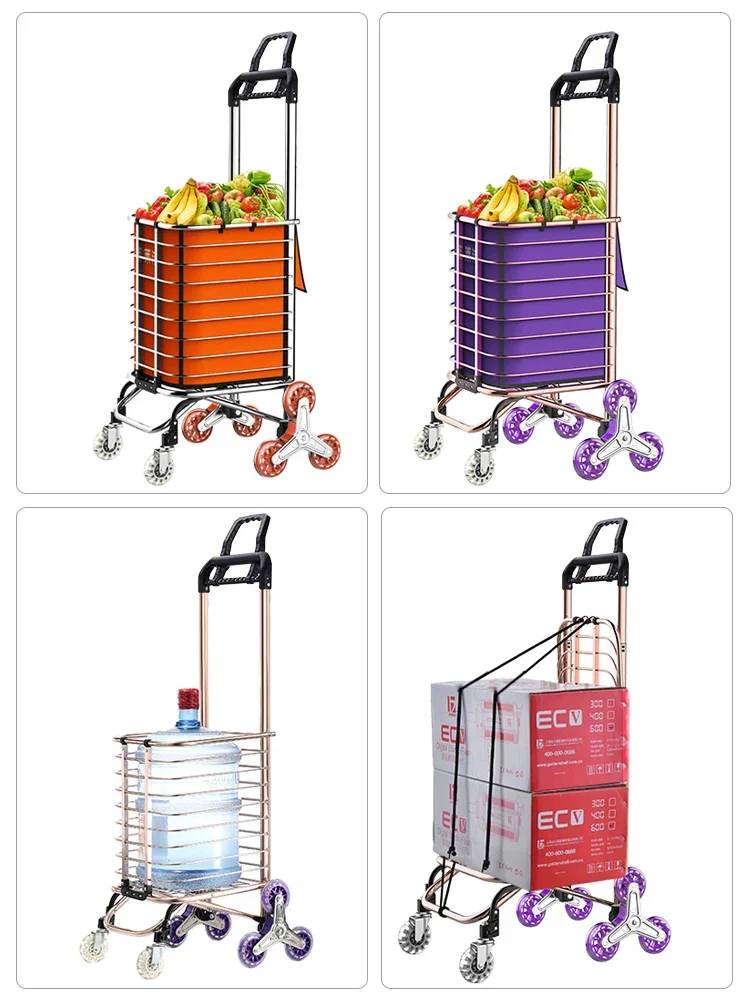 Shopping cart grocery cart small puller hand cart folding portable small cart pulling goods climbing floor trolley car