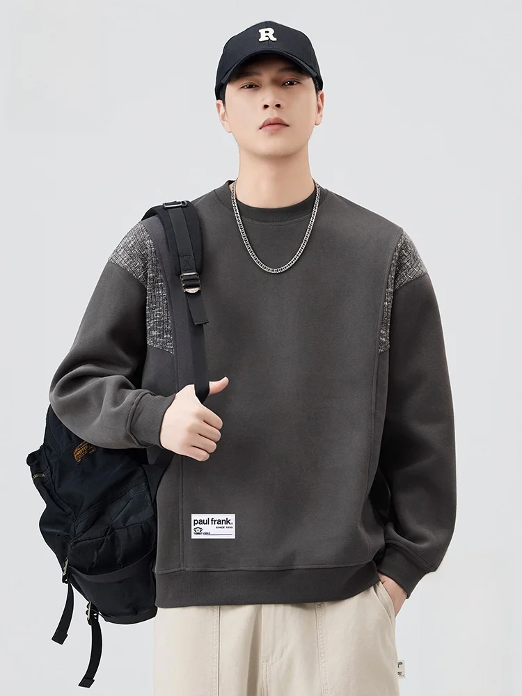 

PaulFrank Large Mouth Monkey Japanese Retro Patchwork Long Sve Sweatirt Men's Loose Casual round Ne Top